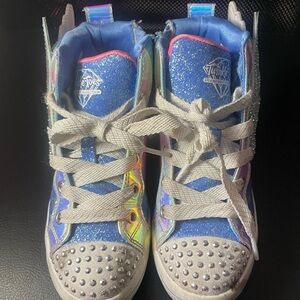 Skechers Girls' Blue Holographic Glitter High-Top Sneakers with Studded Toe